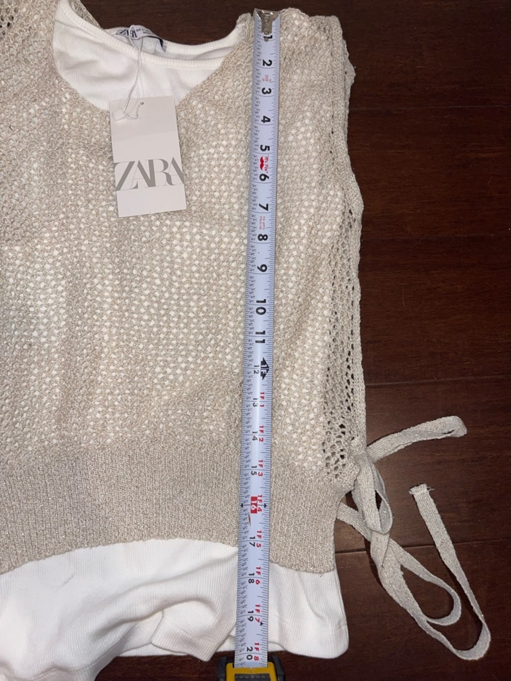 zara white tank with metallic mesh overlay with side ties large nwt - Picture 3 of 6